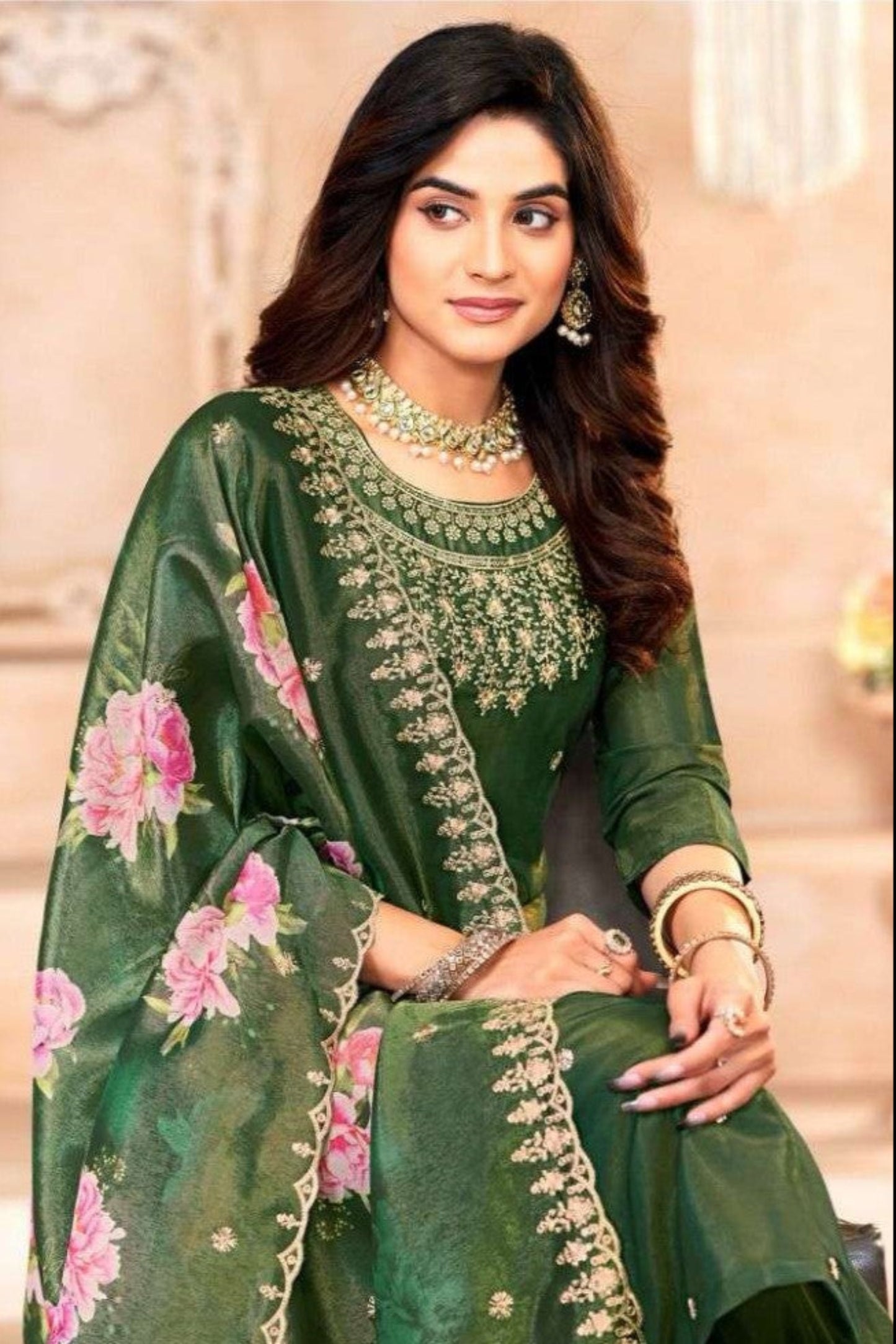 Dark green cotton outfit with a timeless and earthy tone—ideal for festive wear, office days, or traditional gatherings.
