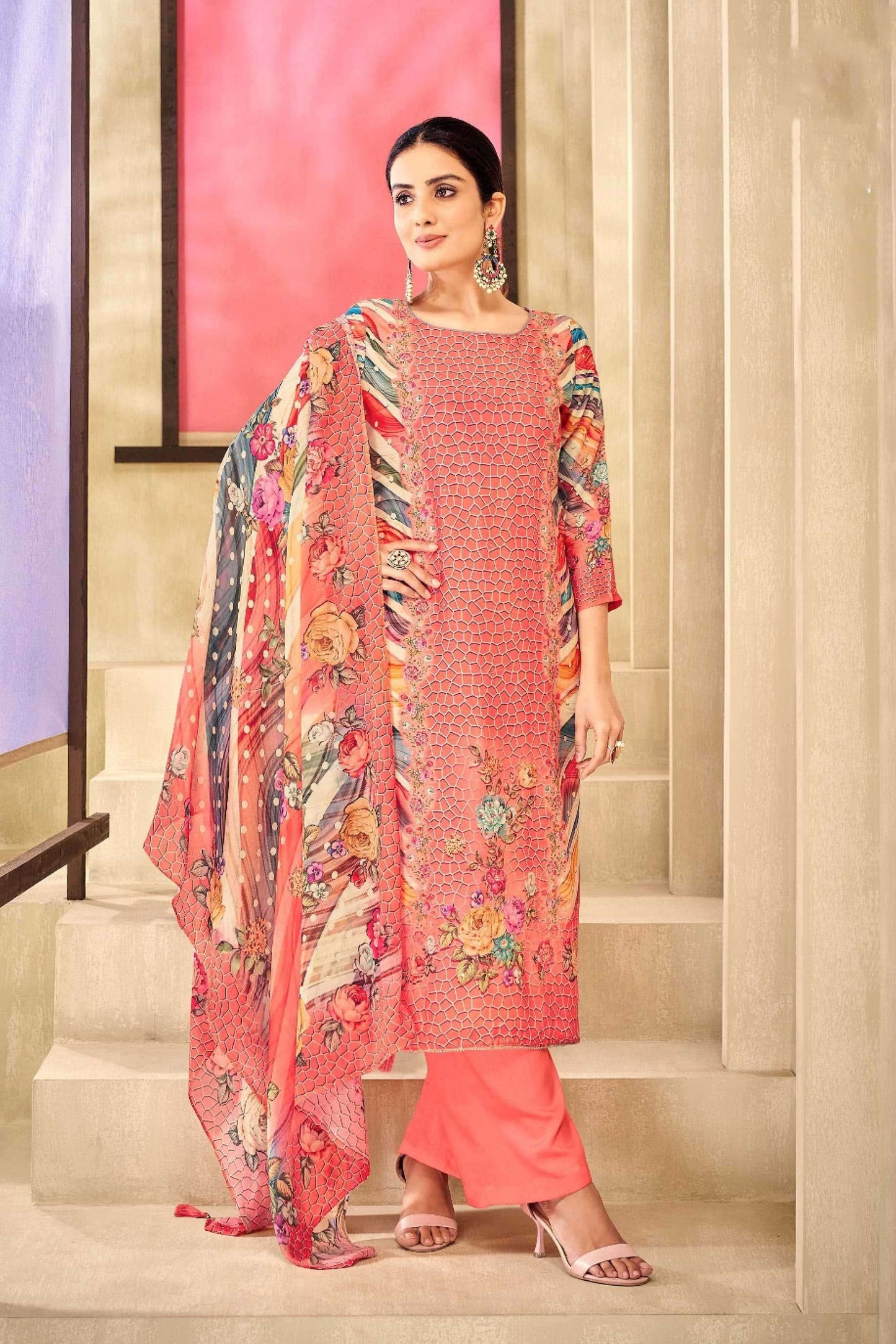 Soft peach cotton outfit with a light and airy feel, perfect for everyday wear, brunches, and warm-weather occasions.
