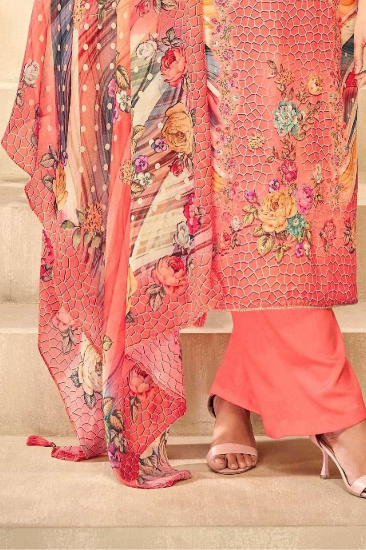 Soft peach cotton outfit with a light and airy feel, perfect for everyday wear, brunches, and warm-weather occasions.
