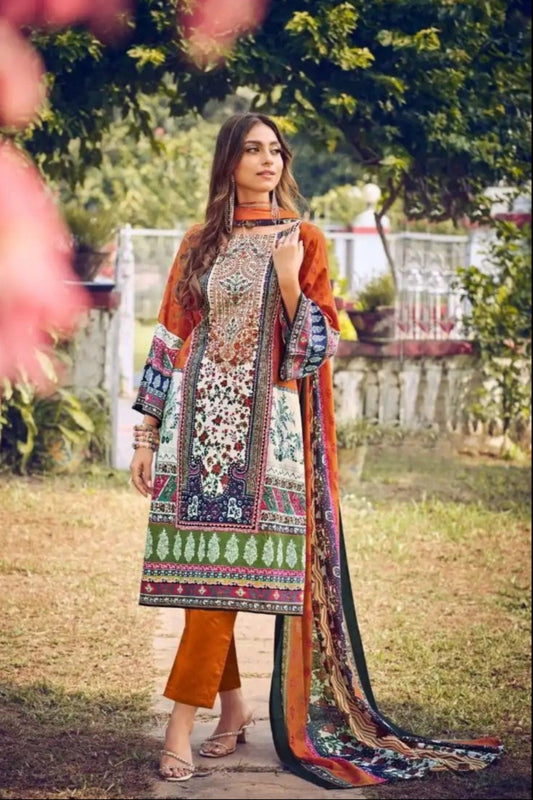 Dark orange cotton outfit with a bold and vibrant touch, ideal for festive occasions, cultural events, and daytime gatherings.
