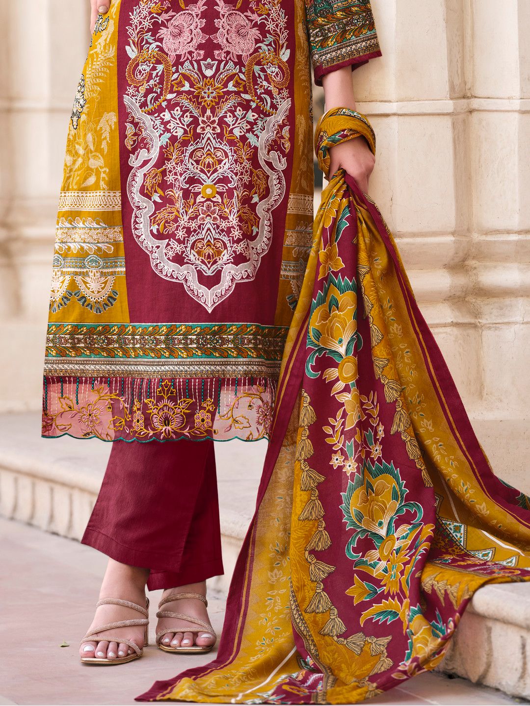 Red colour cotton wear speaks tradition and boldness – perfect for weddings and festive nights.
