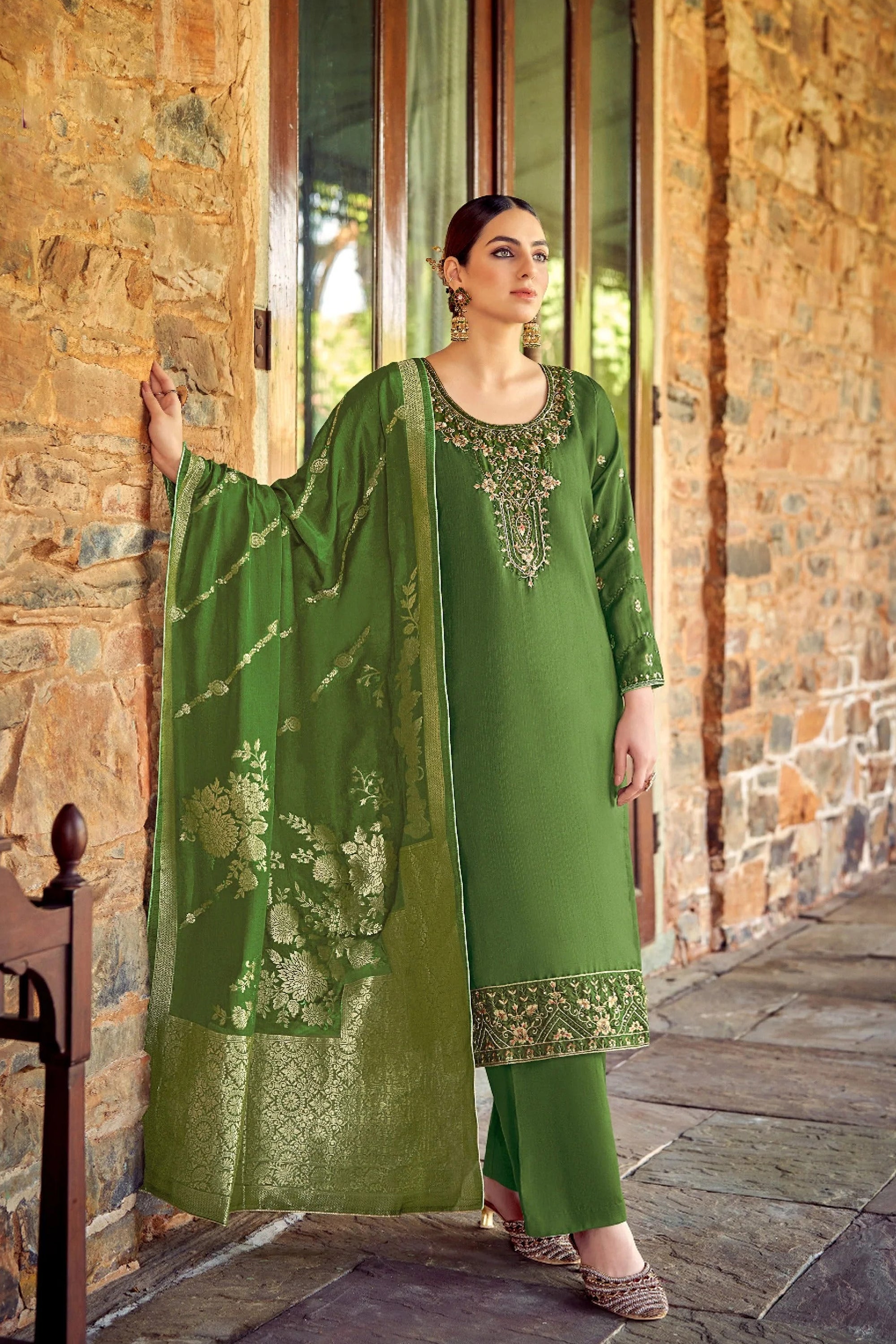 Stitched Designer Ready to wear Green Jacquard Salwar Kameez Suit Seyuri stitched-designer-ready-to-wear-green-jacquard-salwar-kameez-suit-seyuri