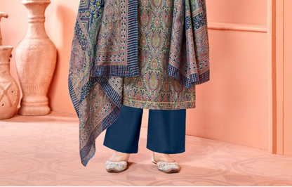 Stunning designer blue printed salwar kameez plazzo suit with dupatta