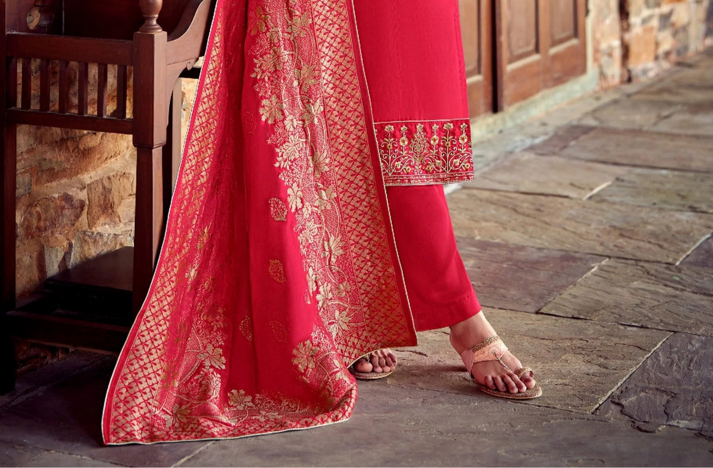 Stylish pink designer wedding wear embroidery work salwar kameez suit