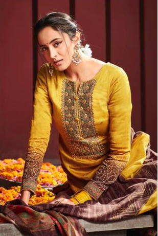 Yellow colour cotton wear brings sunshine and joy – ideal for Haldi, Eid, or summer events.
