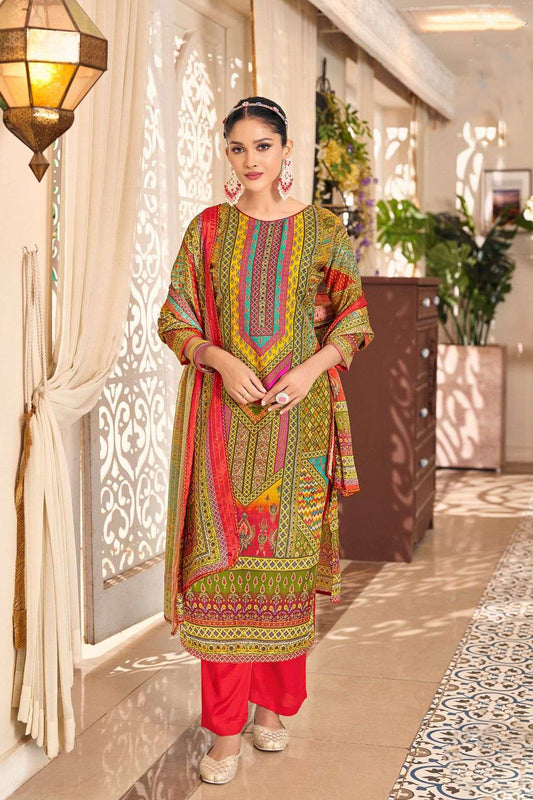 Red colour cotton wear speaks tradition and boldness – perfect for weddings and festive nights.
