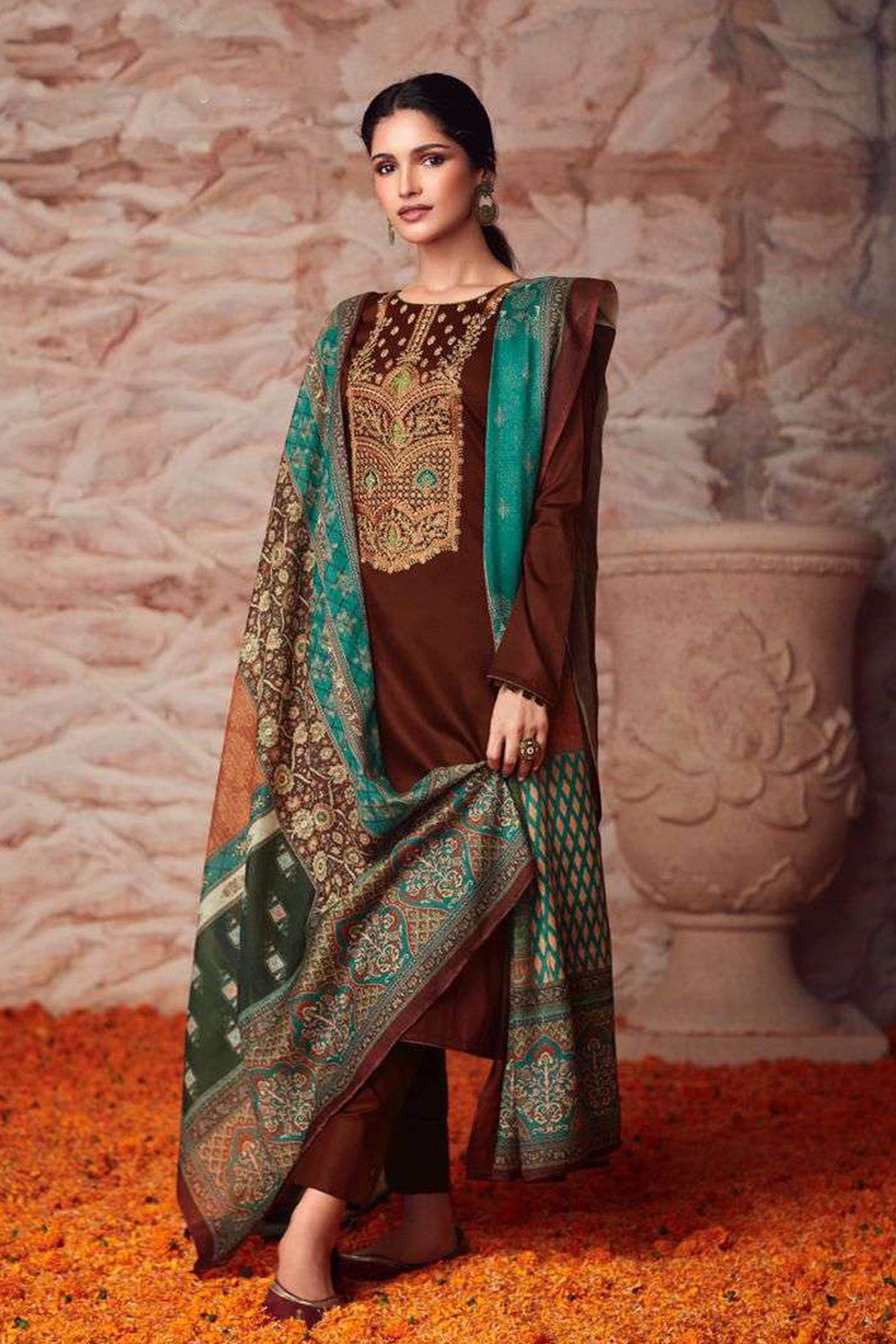 Brown cotton wear speaks tradition and boldness – perfect for weddings and festive nights.