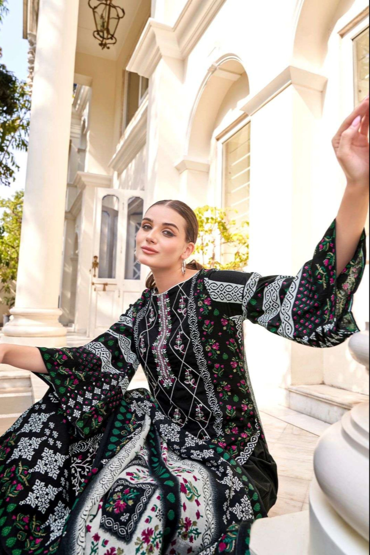 Classic black cotton outfit with a sleek and timeless appeal, perfect for everyday wear, evening outings, and festive occasions.
