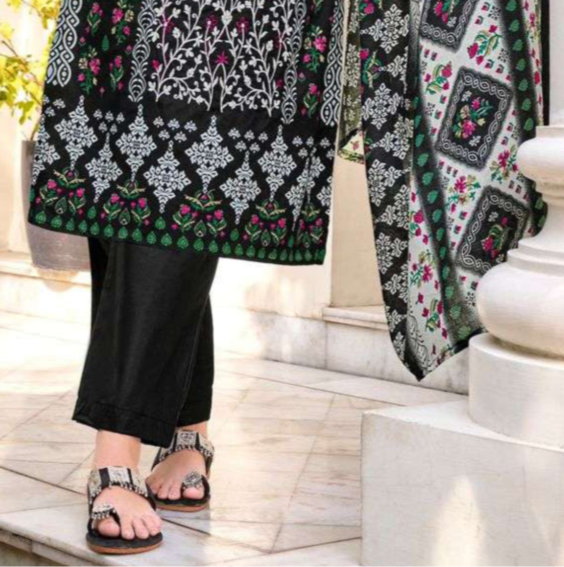 Classic black cotton outfit with a sleek and timeless appeal, perfect for everyday wear, evening outings, and festive occasions.

