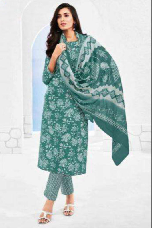 Teal blue cotton outfit with a cool and vibrant tone, ideal for summer days, festive occasions, and effortless everyday style.
