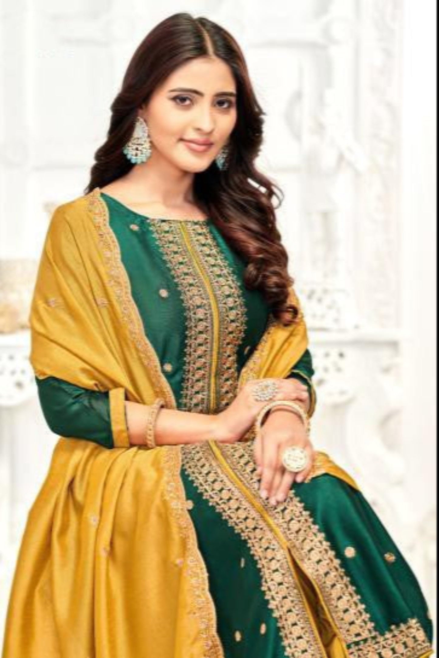 Dark green cotton outfit with a rich and earthy tone, perfect for festive celebrations, cultural events, and elegant daily wear.
