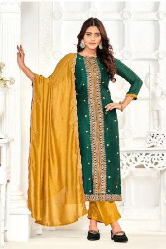 Dark green cotton outfit with a rich and earthy tone, perfect for festive celebrations, cultural events, and elegant daily wear.
