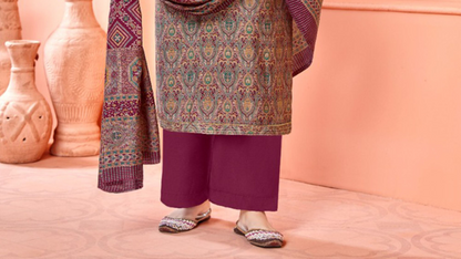 Attractive magenta pink digital print and mirror work salwar suit