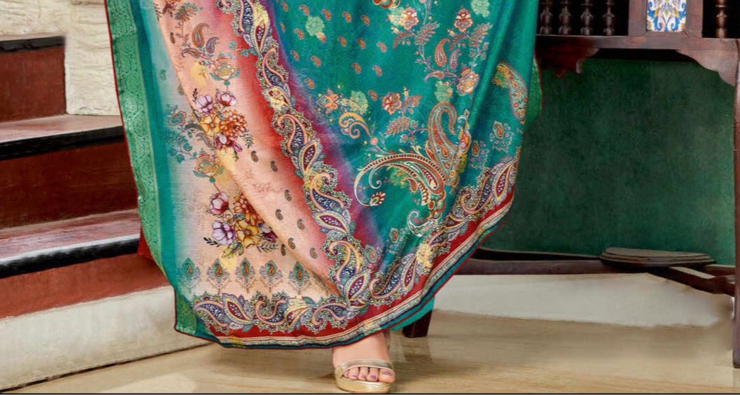 Pure Jacquard Work Designer Digital Printed Salwar Kmaeez Pant Suit
