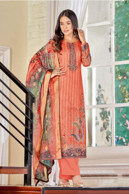 Orange colour cotton wear adds vibrance and energy – a bold choice for cultural celebrations.
