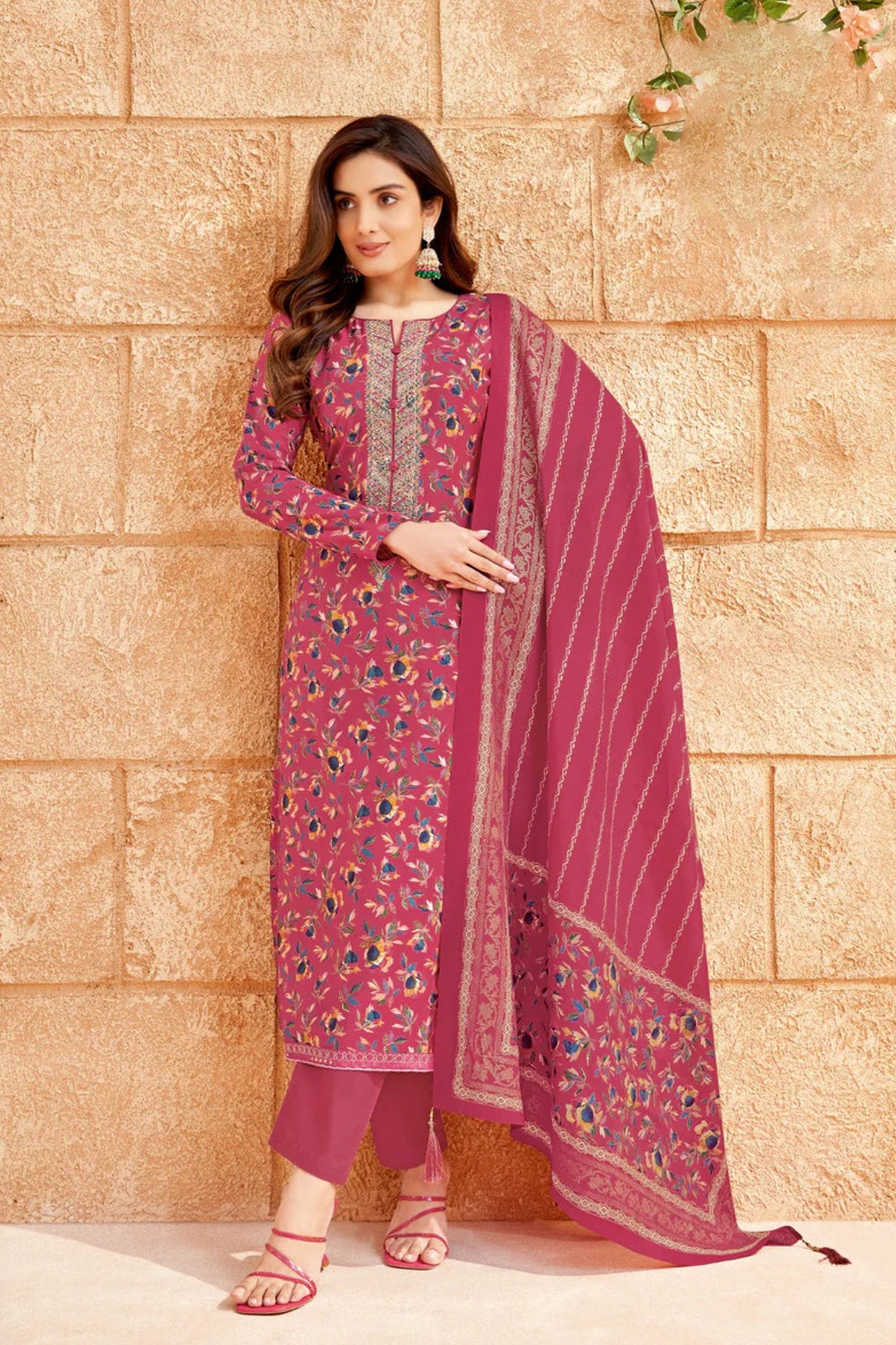Pink colour cotton wear reflects softness and charm – perfect for graceful day functions.
