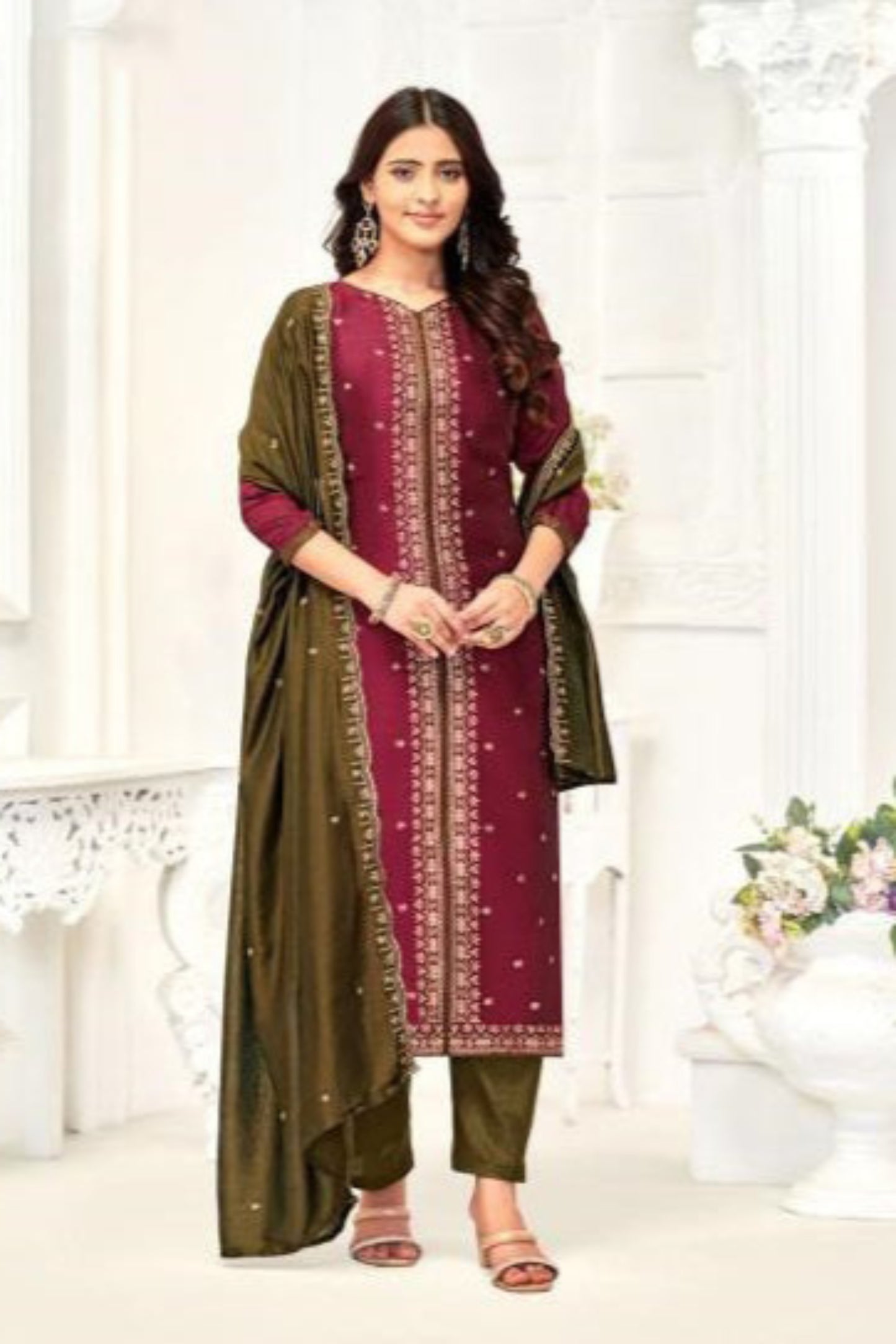Dark red cotton outfit with a bold and timeless appeal, ideal for festive occasions, traditional functions, and graceful everyday wear.
