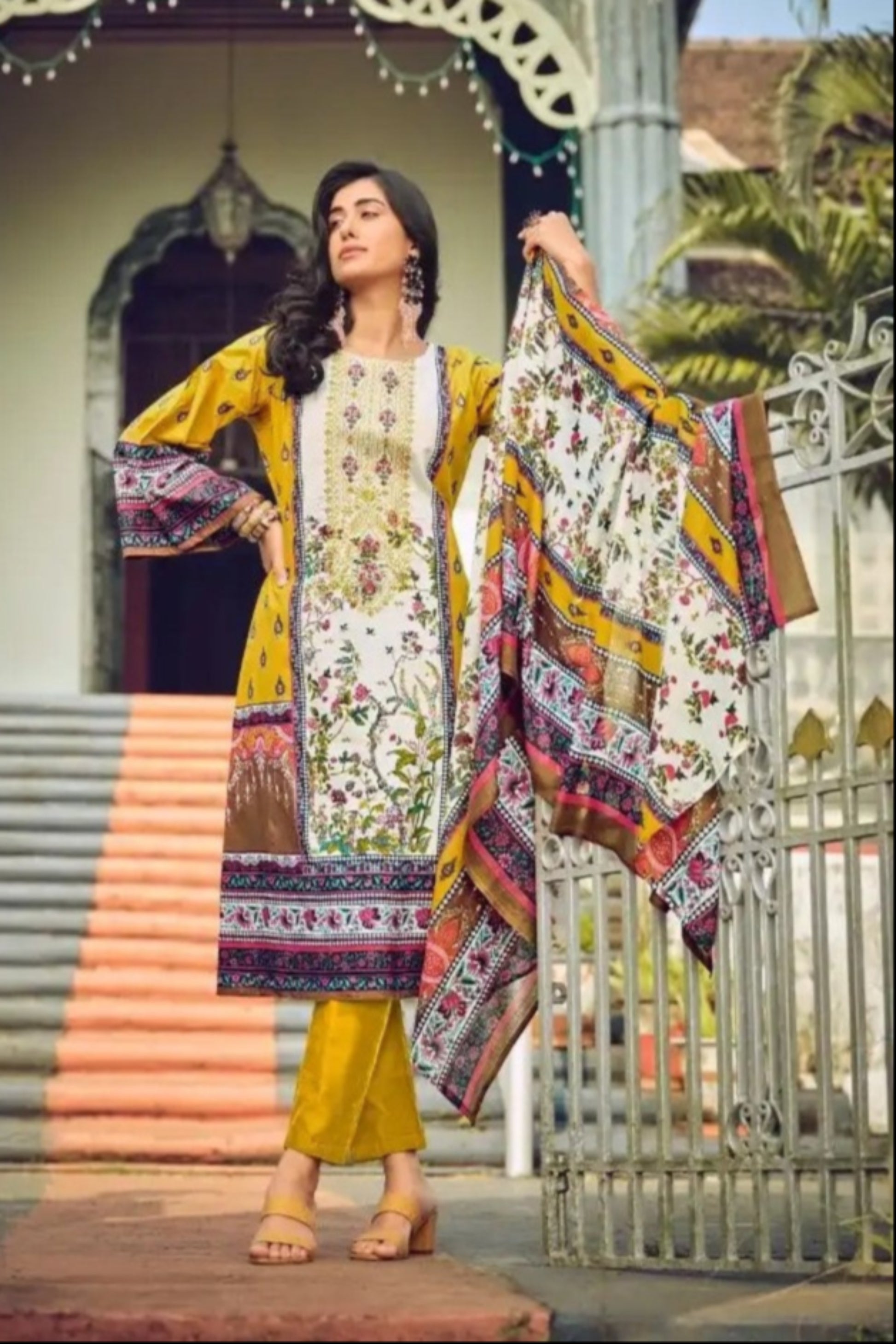 Yellow cotton outfit with a bright and joyful look, perfect for haldi functions, summer days, and cheerful celebrations.
