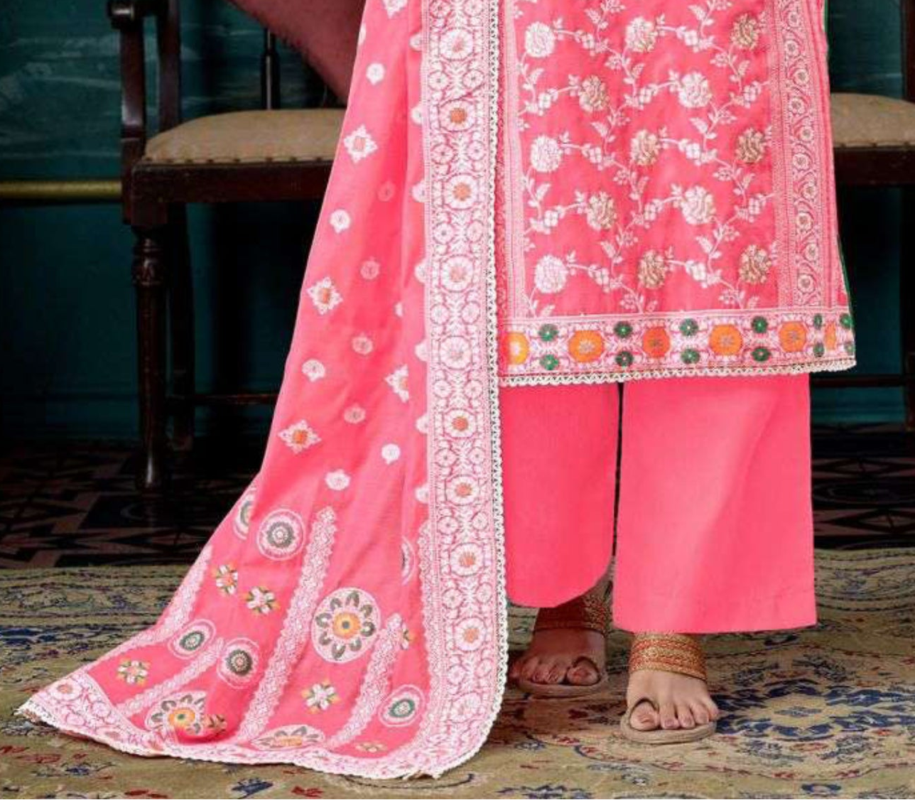 Light pink cotton outfit with a soft and delicate look, perfect for everyday wear, casual outings, and festive mornings.
