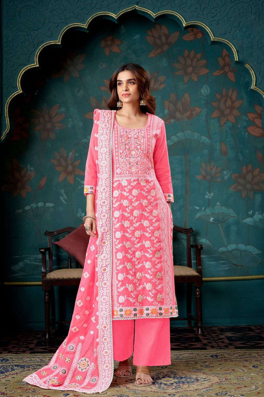 Light pink cotton outfit with a soft and delicate look, perfect for everyday wear, casual outings, and festive mornings.
