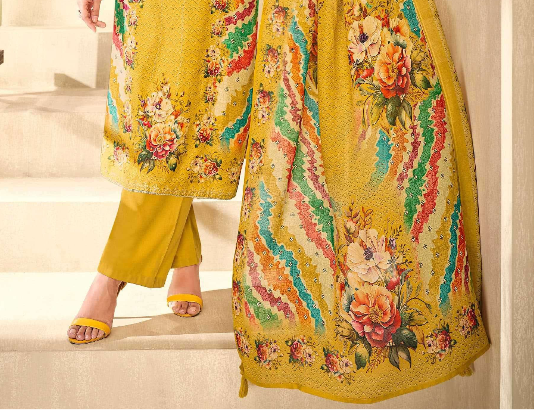 Comfortable yellow cotton outfit with a fresh and bright look, perfect for haldi functions, casual days, and summer wear.
