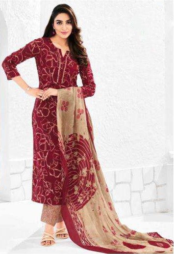 Dark red cotton outfit with a rich and bold appeal, perfect for traditional functions, festive evenings, and elegant daily wear.

