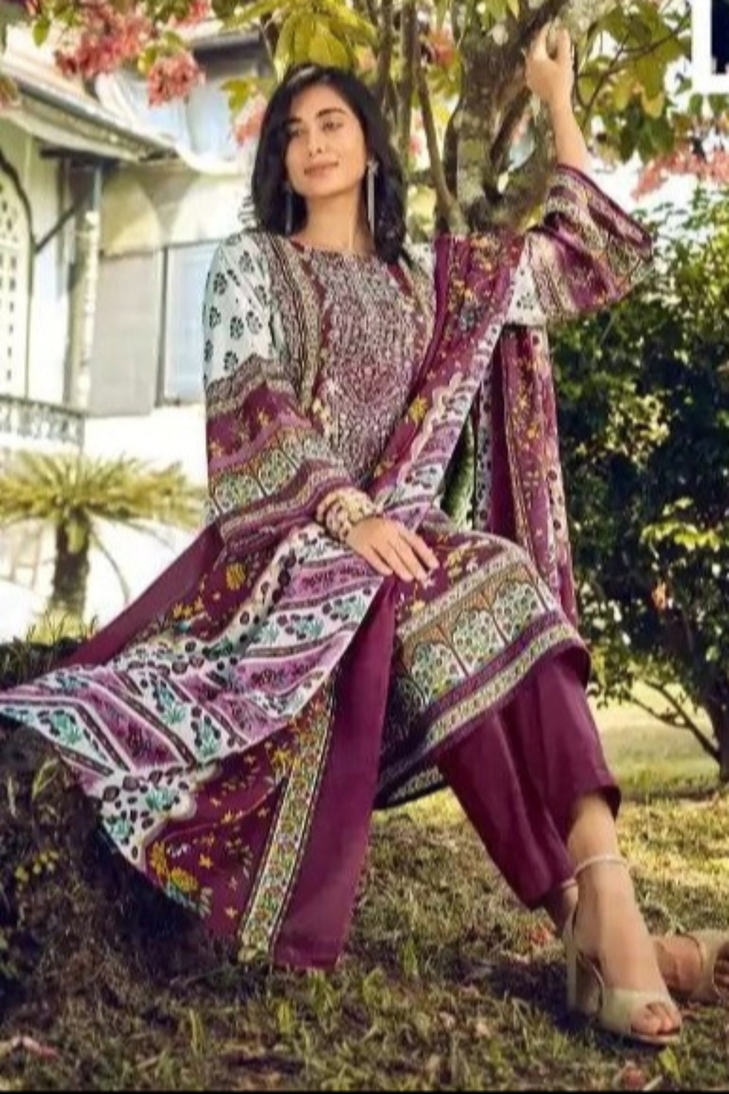 Wine-colored cotton outfit with a rich and elegant vibe, perfect for festive evenings, family gatherings, and traditional events.
