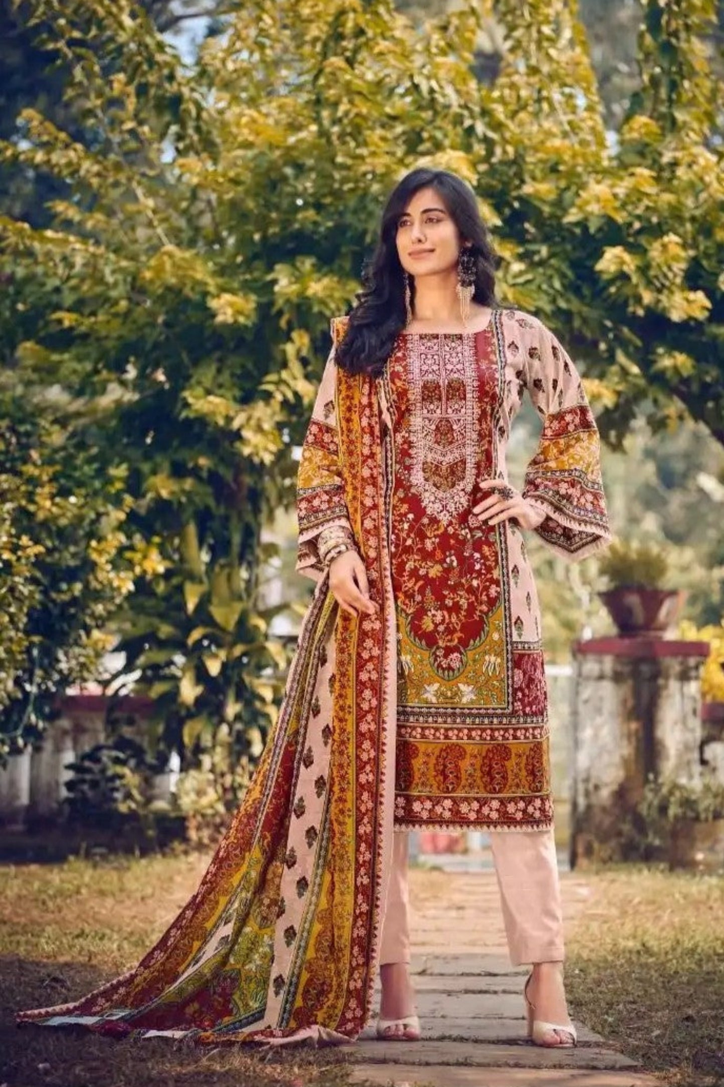 Light pink cotton outfit with a soft and feminine charm, perfect for casual wear, daytime events, and festive gatherings.
