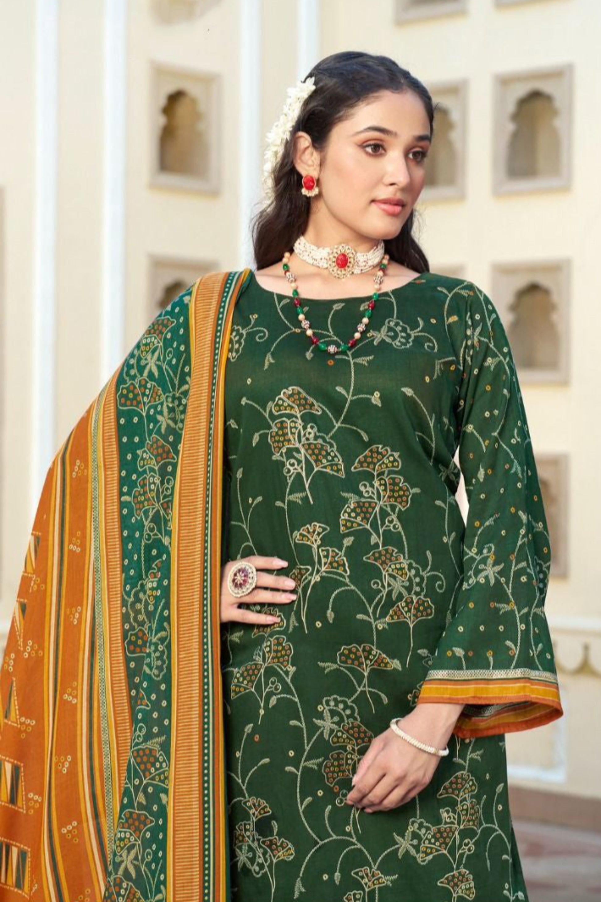 Dark green cotton wear brings a rich, earthy elegance, making it a perfect choice for both casual and festive occasions with its deep, timeless tone.
