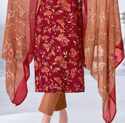 Red cotton outfit with a bold and vibrant flair, perfect for festive occasions, cultural celebrations, and eye-catching everyday wear.
