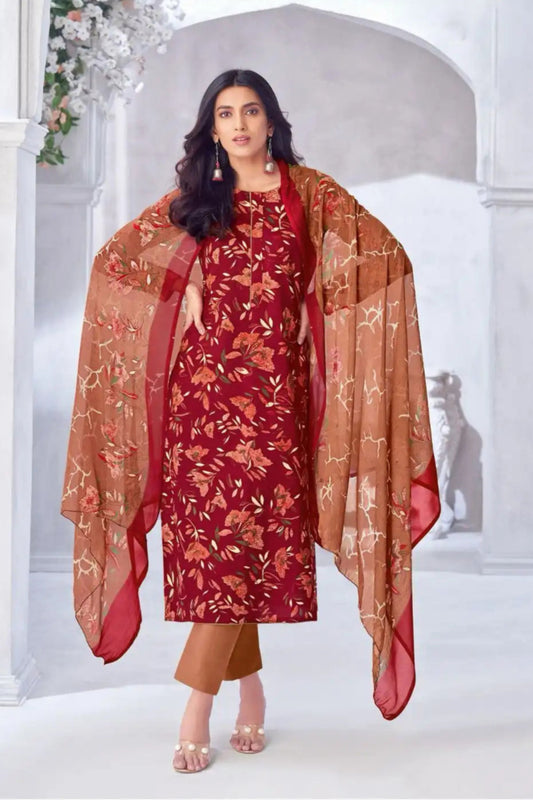 Red cotton outfit with a bold and vibrant flair, perfect for festive occasions, cultural celebrations, and eye-catching everyday wear.
