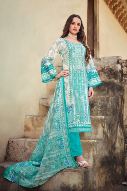 Turquoise blue salwar kameez offers a refreshing and vibrant look, ideal for daytime functions and casual wear.
