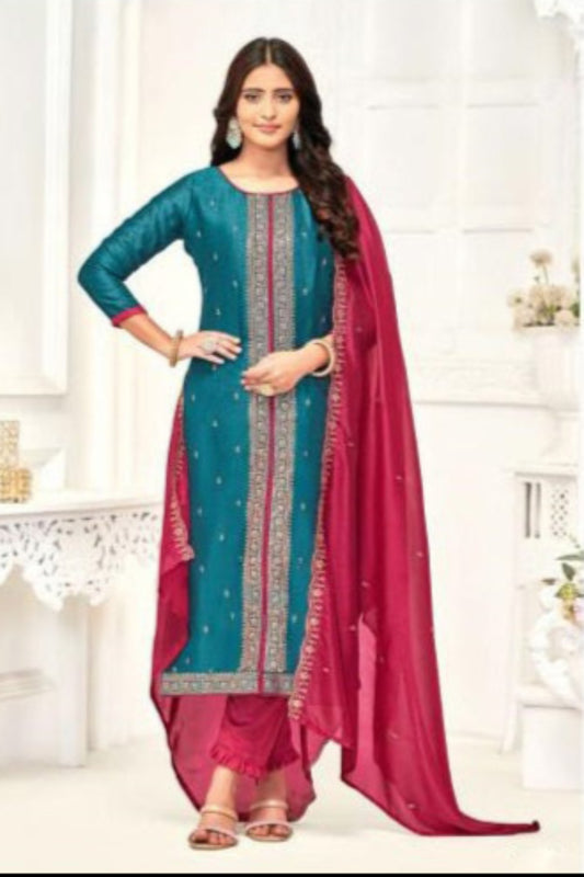 Ramdan Special Teal Blue Color Designer Embroidery Work Shalwar Kameez