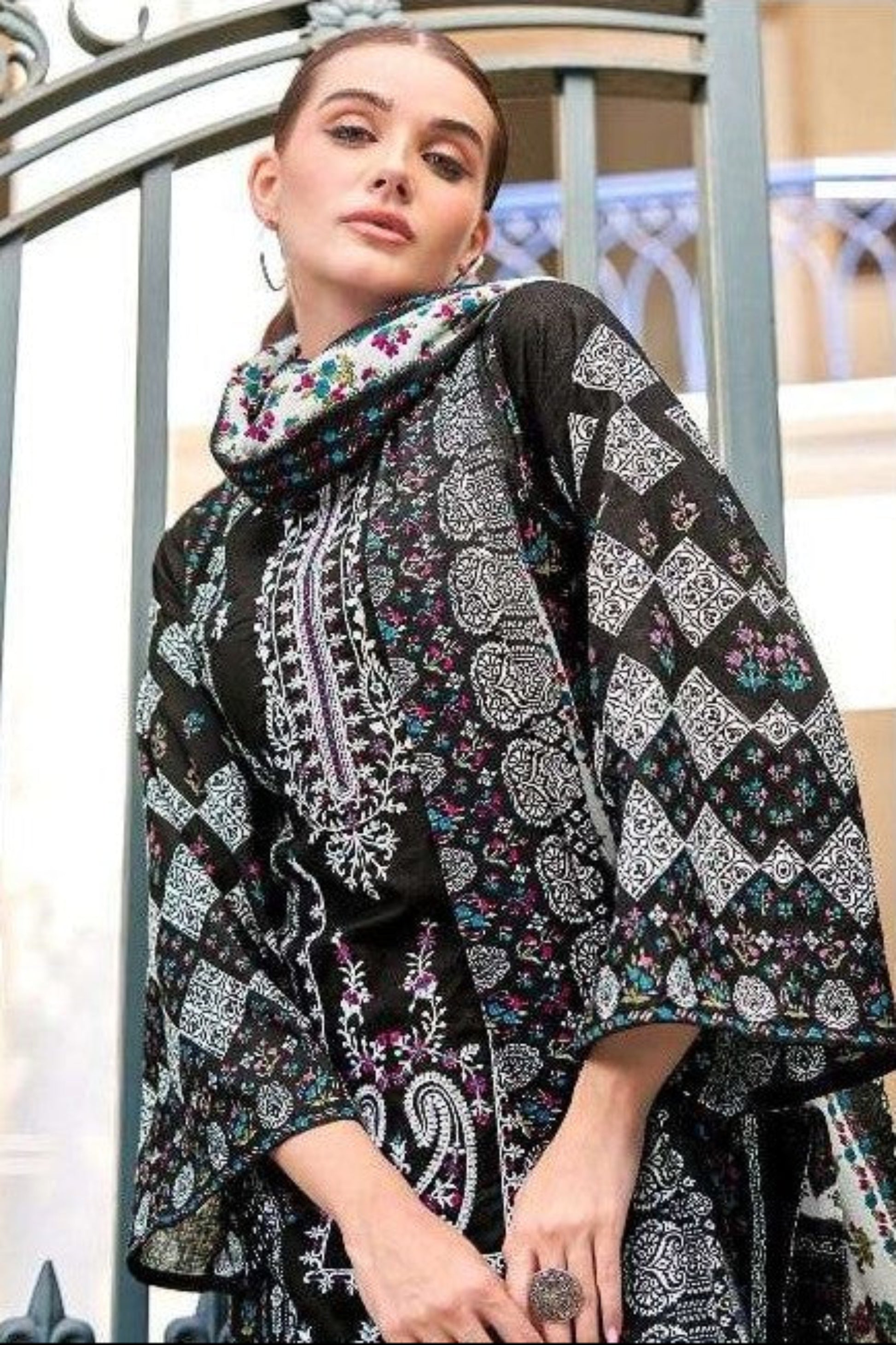 Stylish black cotton outfit with a modern ethnic charm, ideal for casual gatherings, workwear, and festive evenings.
