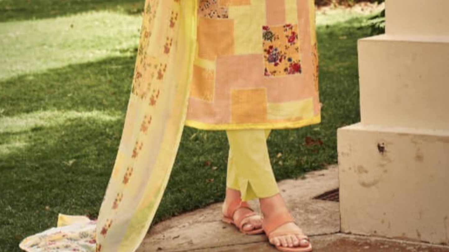 Yellow Color Cotton kurta Digital Print Work Salwar Kameez Pant Dress