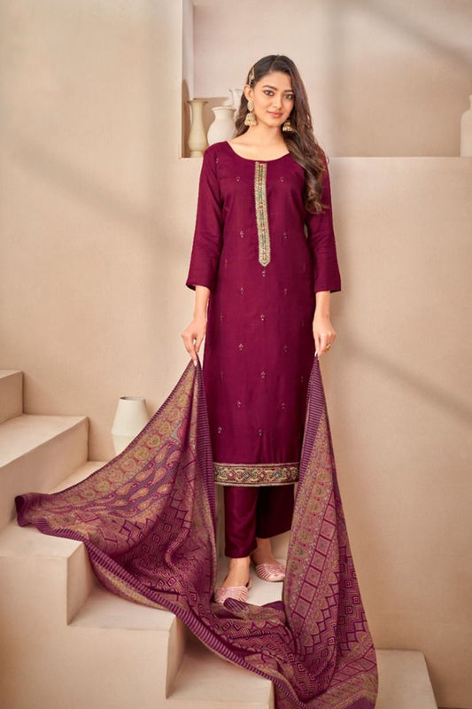 "Wine colour cotton wear exudes rich sophistication – a bold yet graceful choice for any occasion."