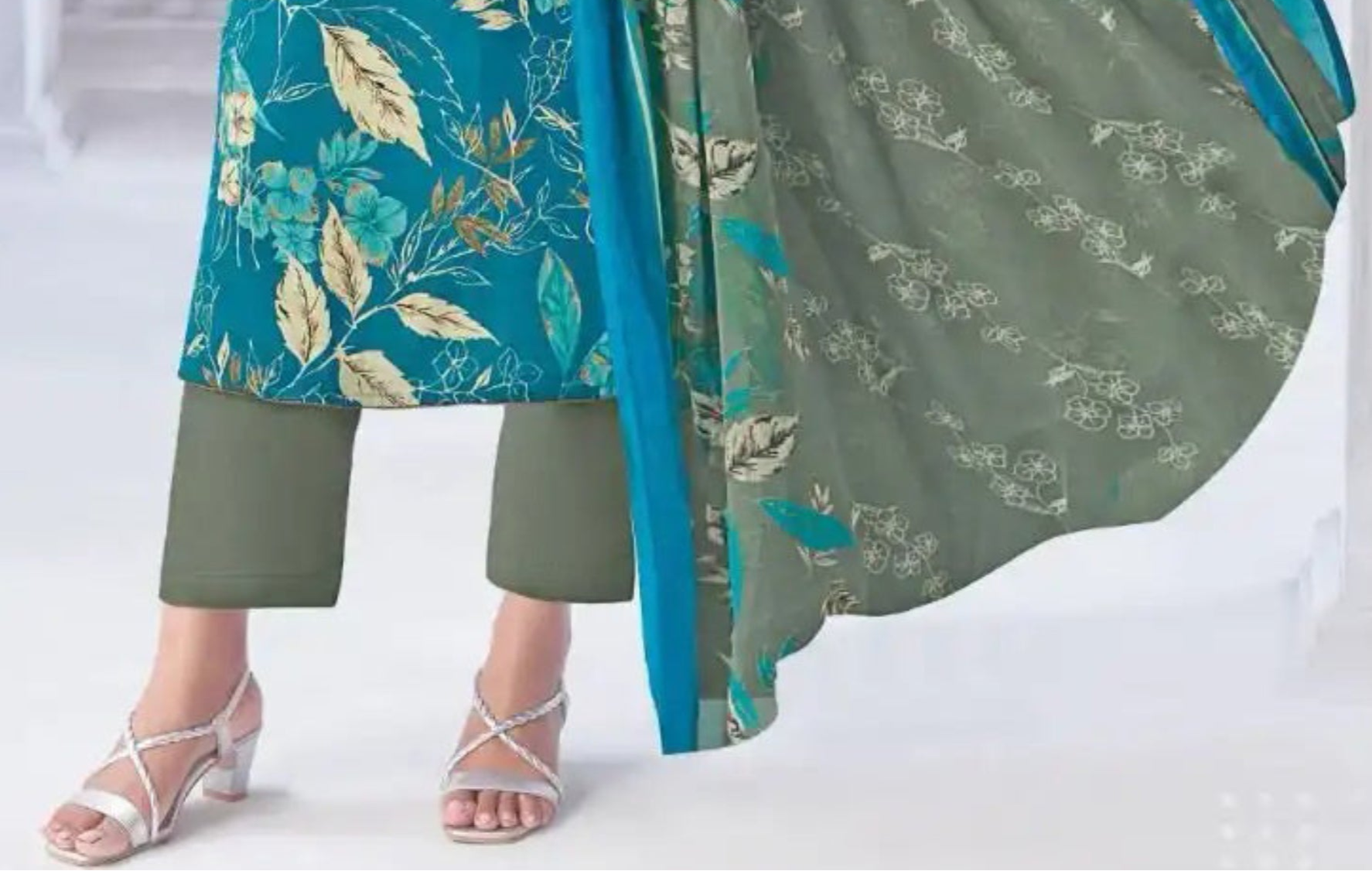 Teal blue cotton outfit with a cool and refreshing vibe, perfect for casual outings, festive mornings, and summer gatherings.
