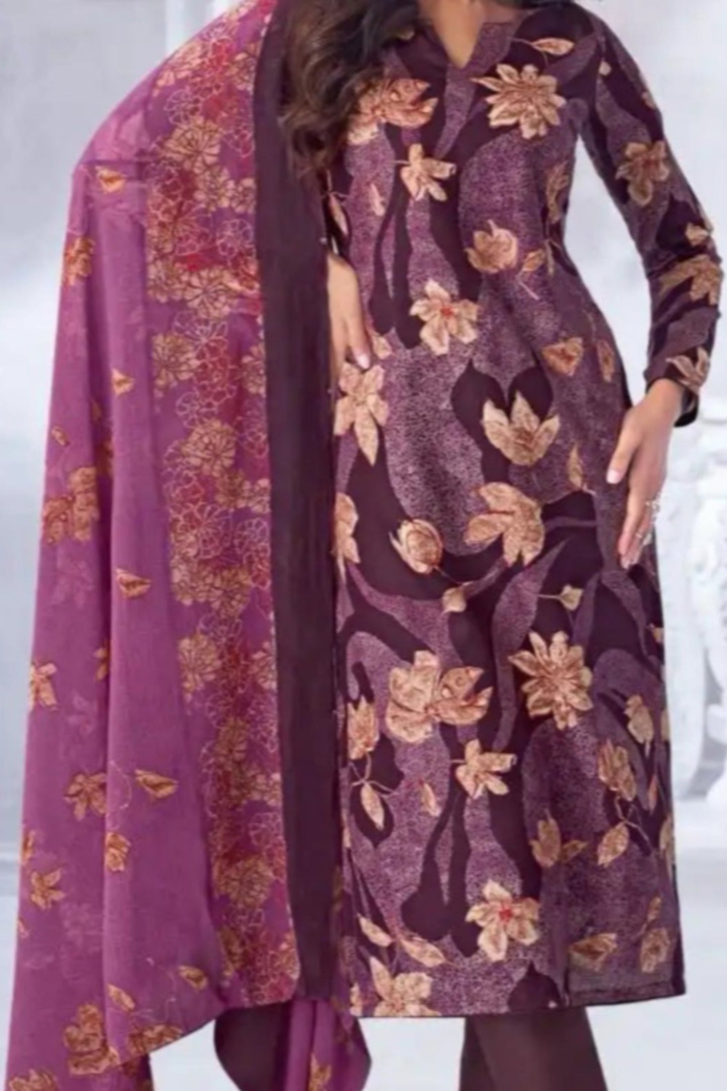 Wine cotton outfit with a deep, luxurious tone, perfect for evening functions, festive celebrations, and elegant everyday wear.
