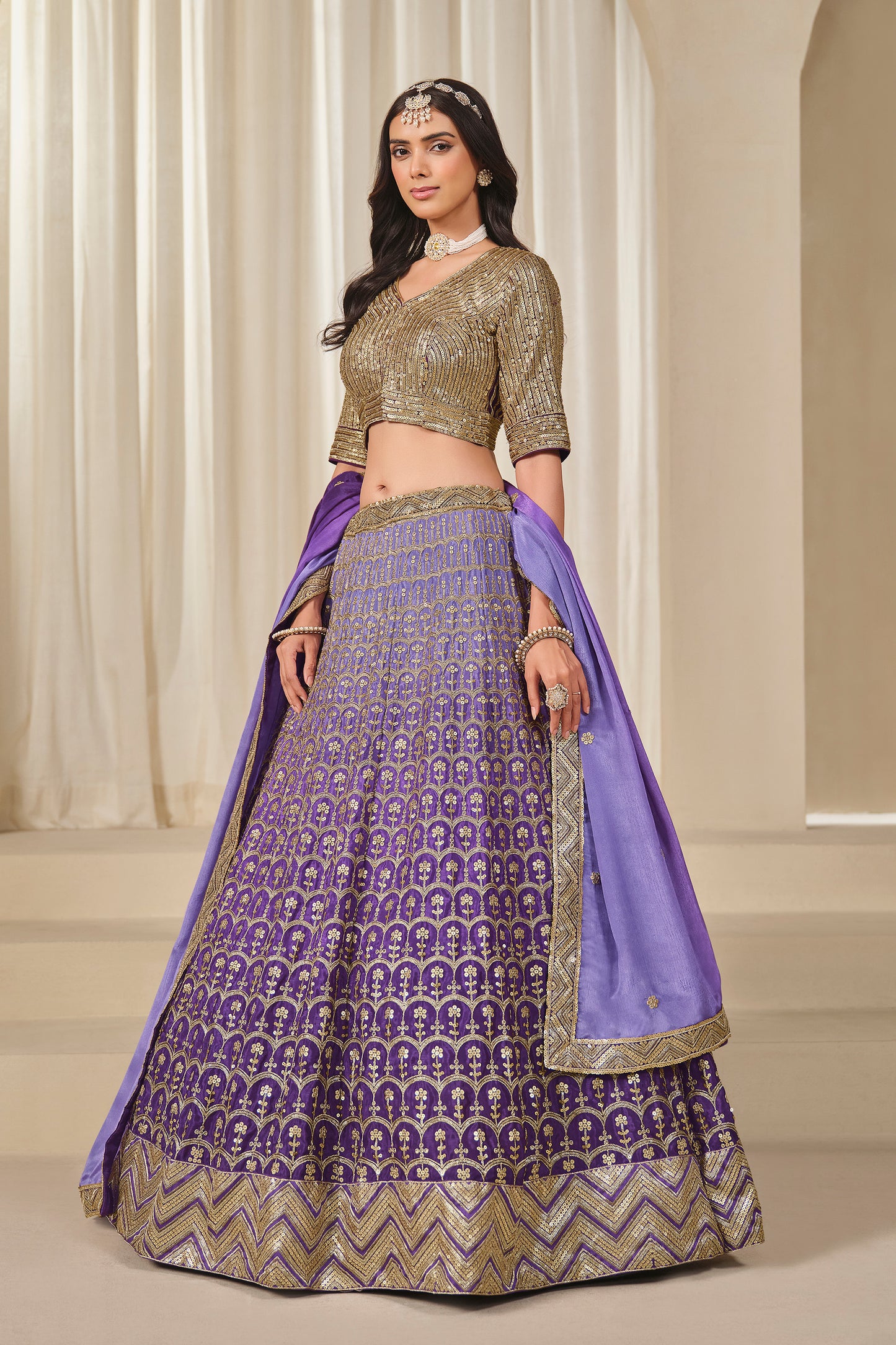 Indian Pakistani Thread & Embroidery Work Chinon Silk Wedding Lehenga Choli
