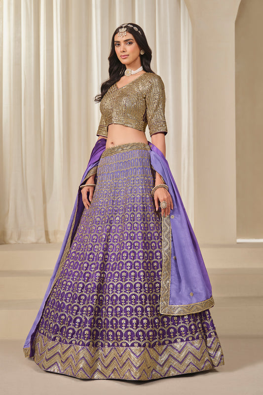 Indian Pakistani Thread & Embroidery Work Chinon Silk Wedding Lehenga Choli
