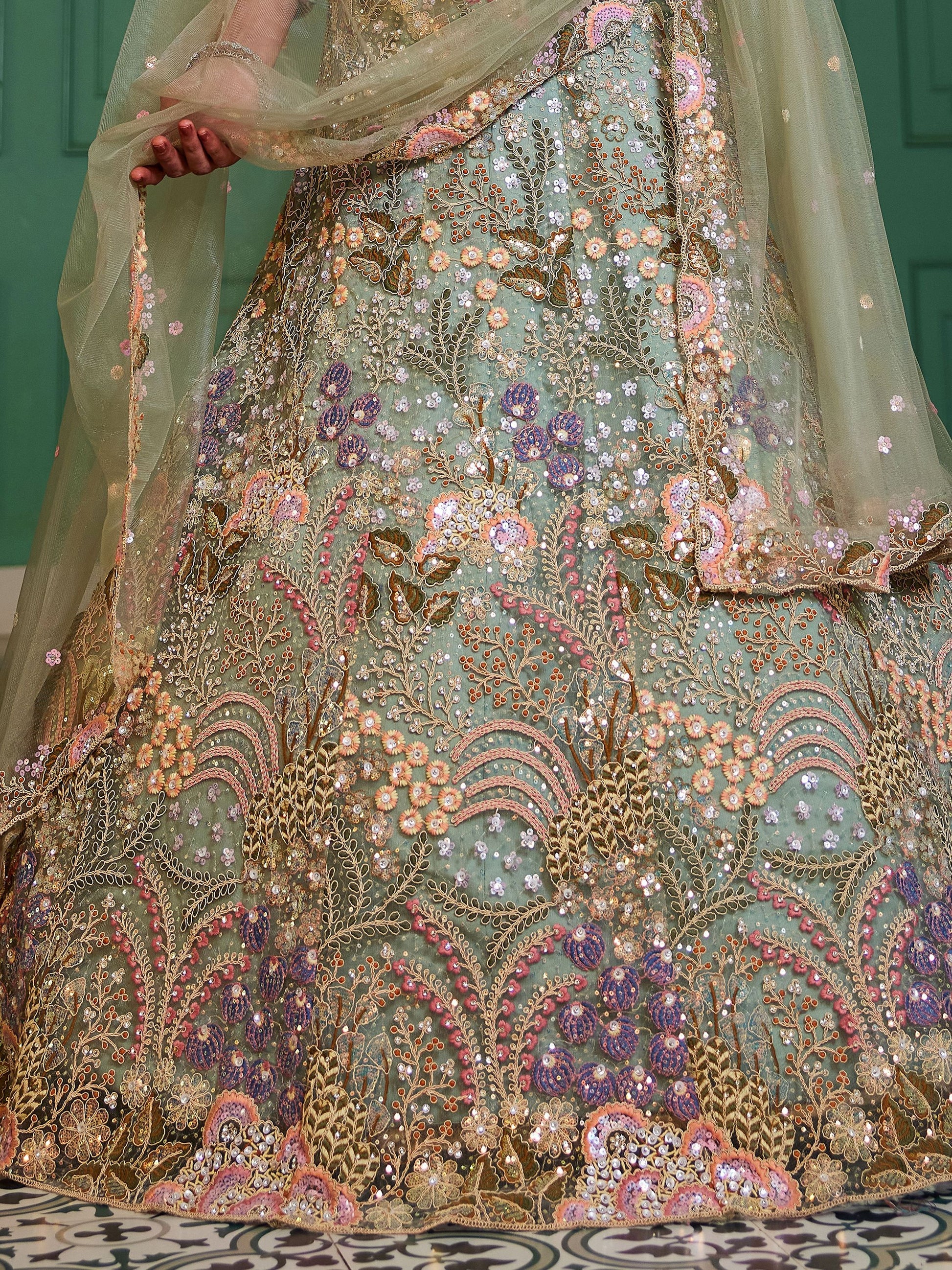 "Stylish lehengas for U.S.-based Indian functions."
