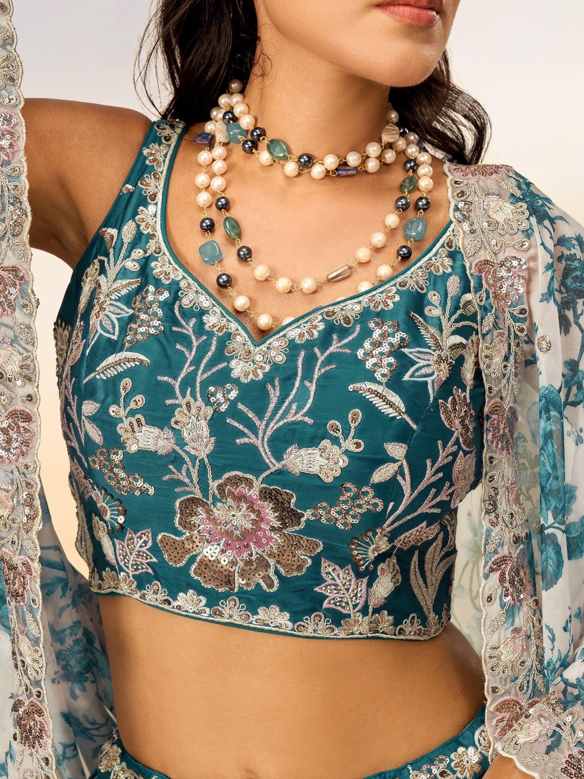 "Stylish lehengas for U.S.-based Indian functions."

