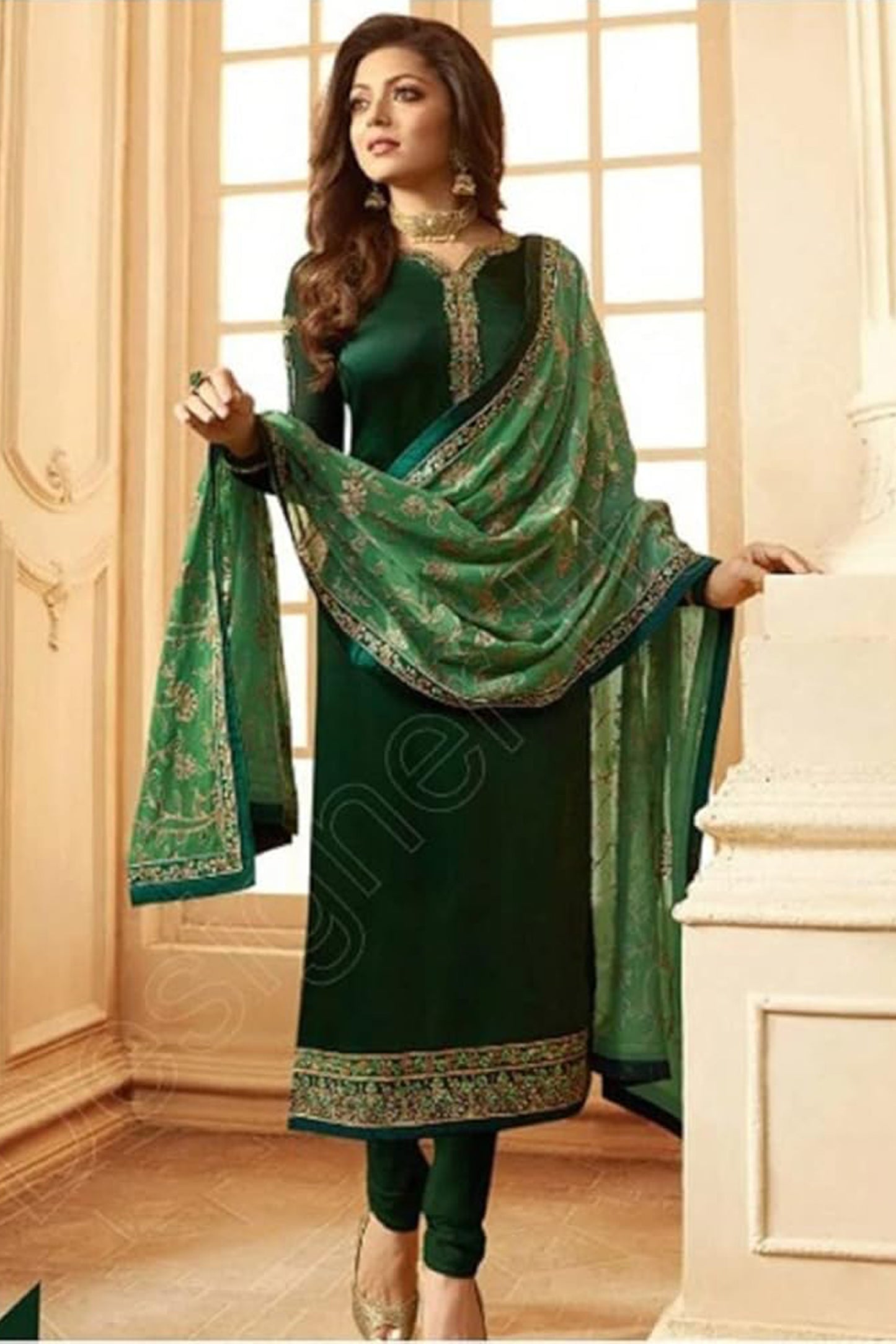Dark Green Embroidered Ready To Wear Contemporary Salwar Kameez