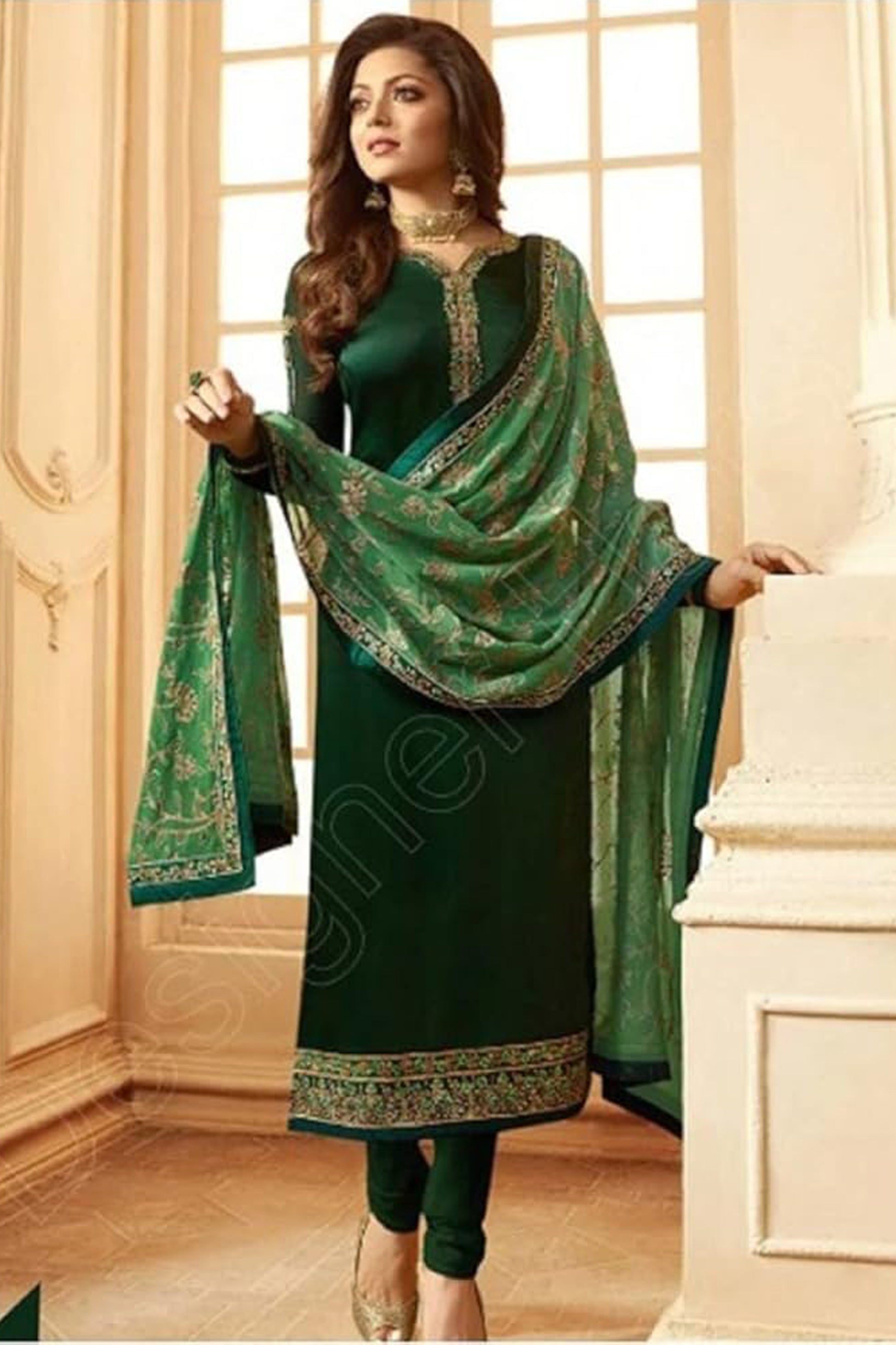 Dark Green Embroidered Ready To Wear Contemporary Salwar Kameez