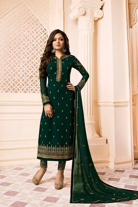 Dark Green Georgette Embroidery Pastel Salwar Kameez Collection
