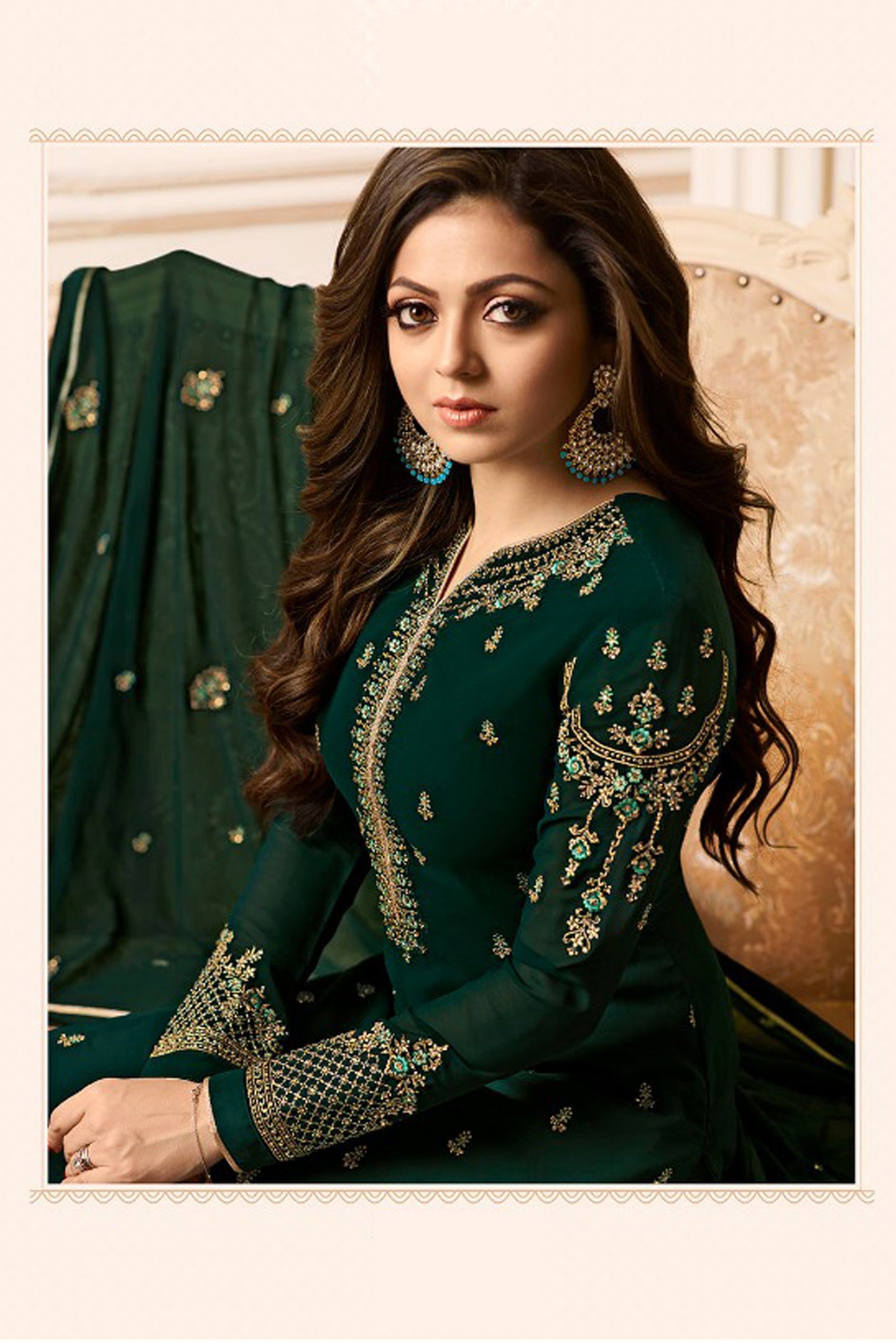 Dark Green Georgette Fabric Embroidery Pastel Salwar Kameez 