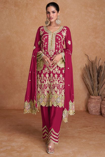 Dark Pink Embroidered Ready To Wear Designer Salwar Kameez For Sale