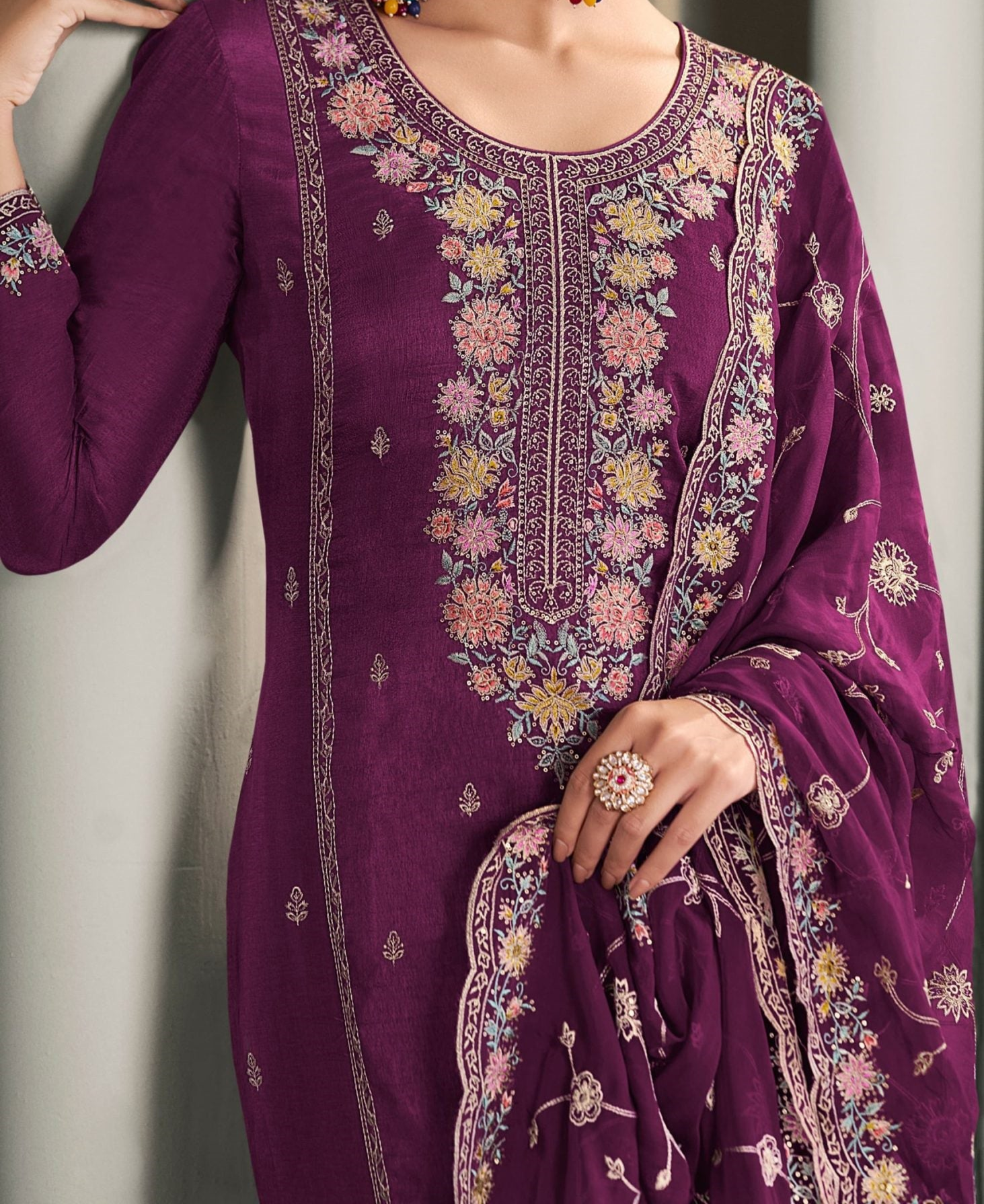 Dark Pink Embroidered Vibrant Salwar Kameez in New Style for Wedding