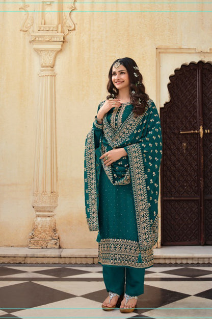 Dark Green Embroidered Salwar Kameez for Weddings - Heavy Dola Fabric With Sequin Work - Plus Size Available 