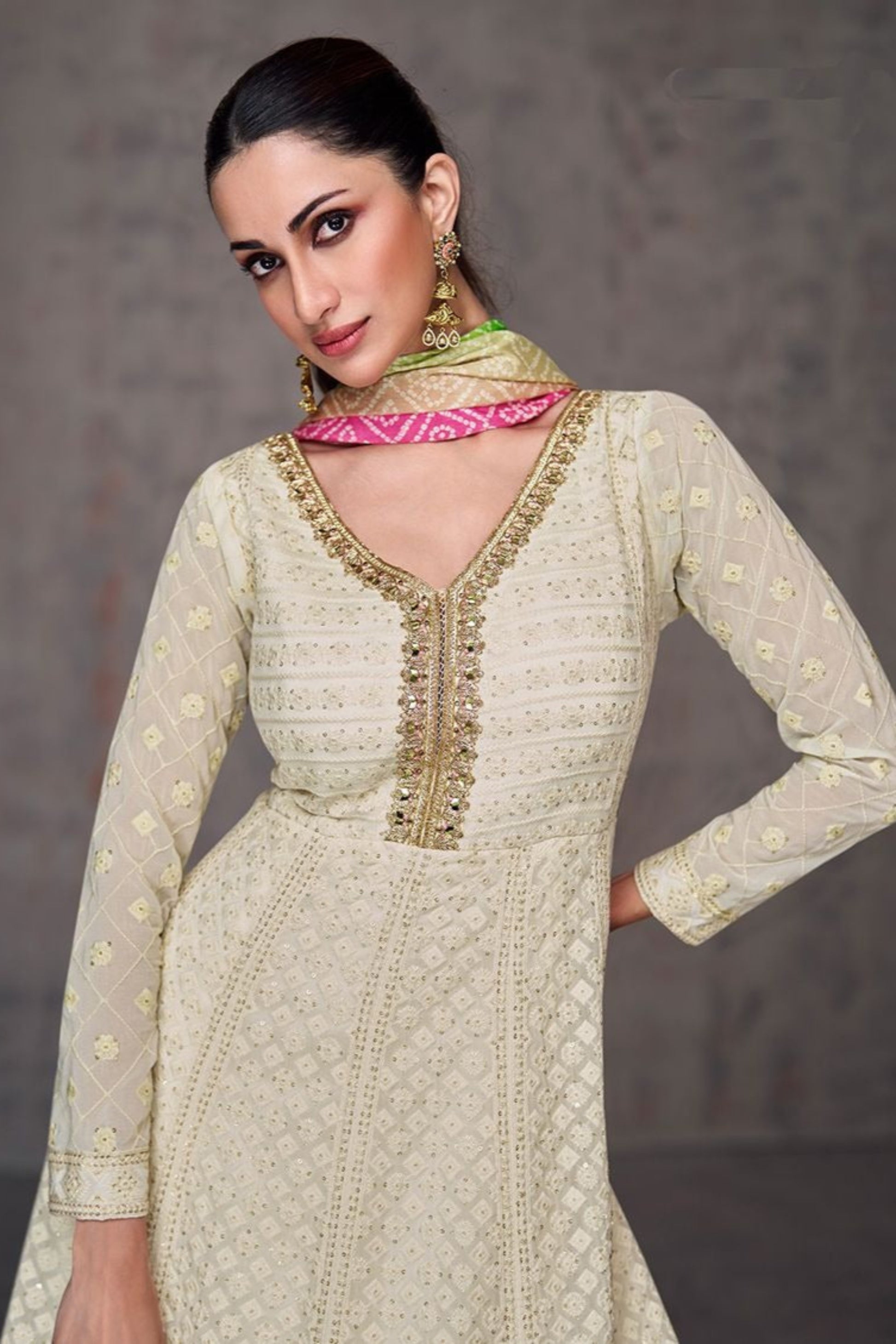 Embroidered Georgette Anarkali Dress With Sequence Work For Indian Occasions